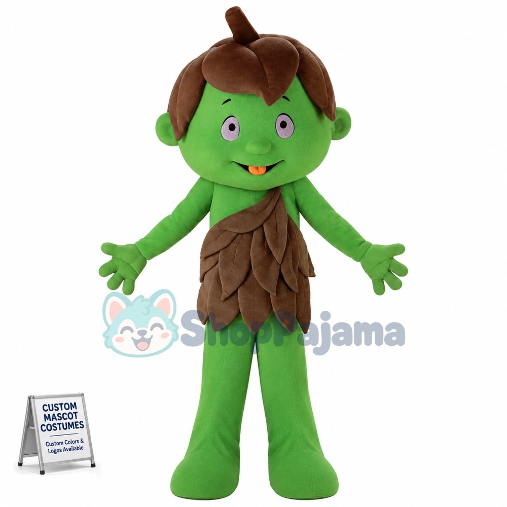 Natural Kid Wearing Brown Leaves Suit Mascot Costume