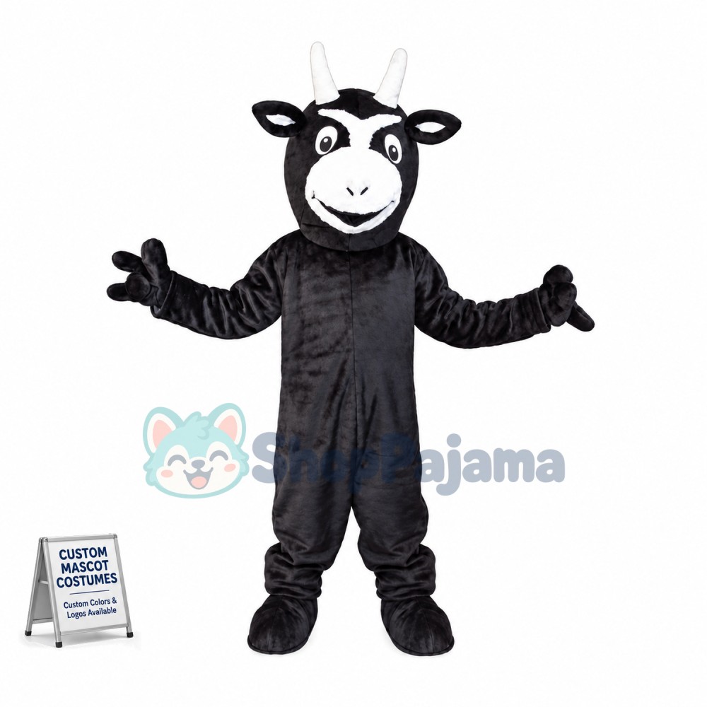 Black Cow With Asymmetric Horns Mascot Costume