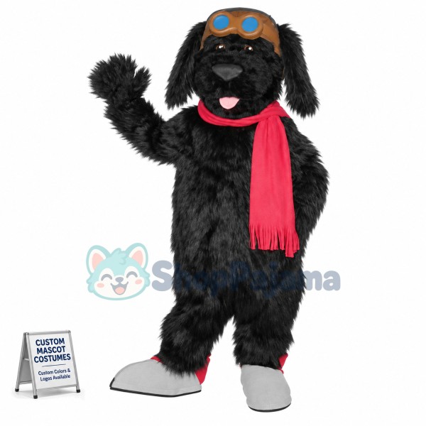 Black Furry Dog Mascot Costume For Ski Facility
