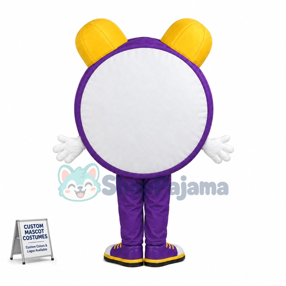 Cartoon Purple Twin Bell Alarm Clock Mascot Adult Costume