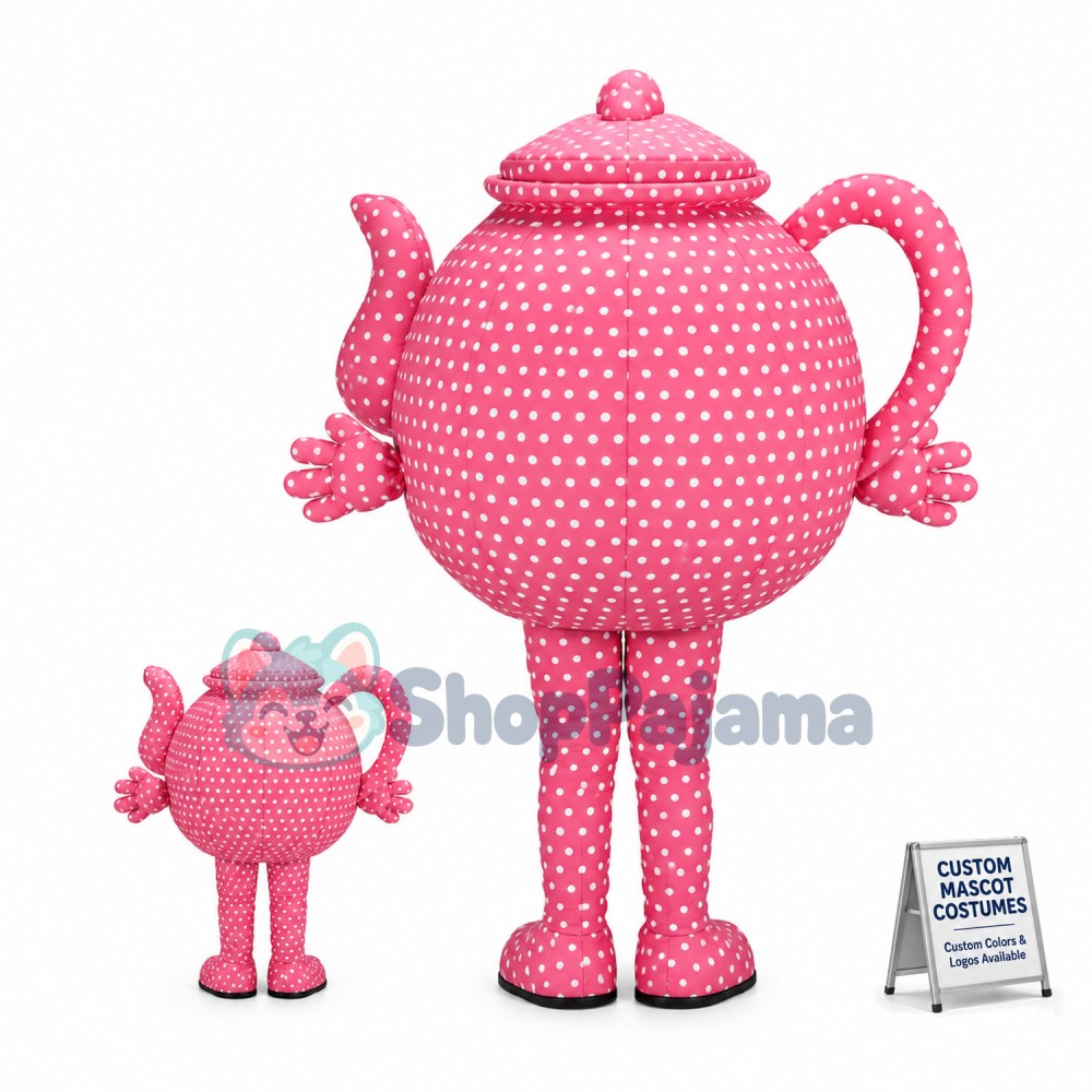 Deluxe Cartoon Pink Polka Dot Teapot Mascot Costume