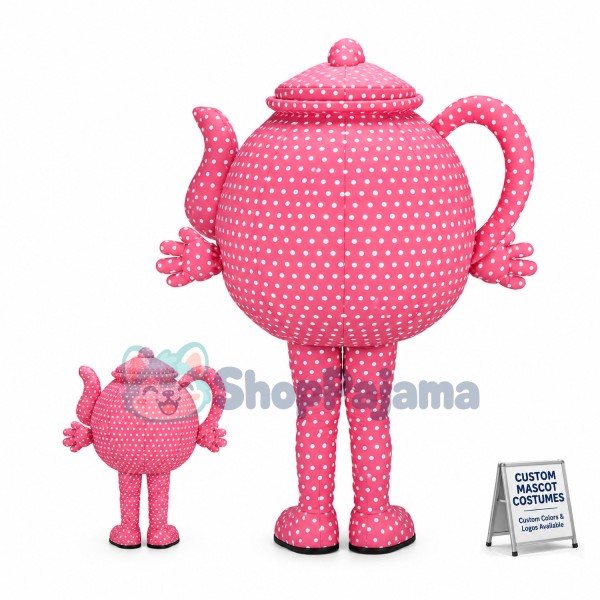 Deluxe Cartoon Pink Polka Dot Teapot Mascot Costume