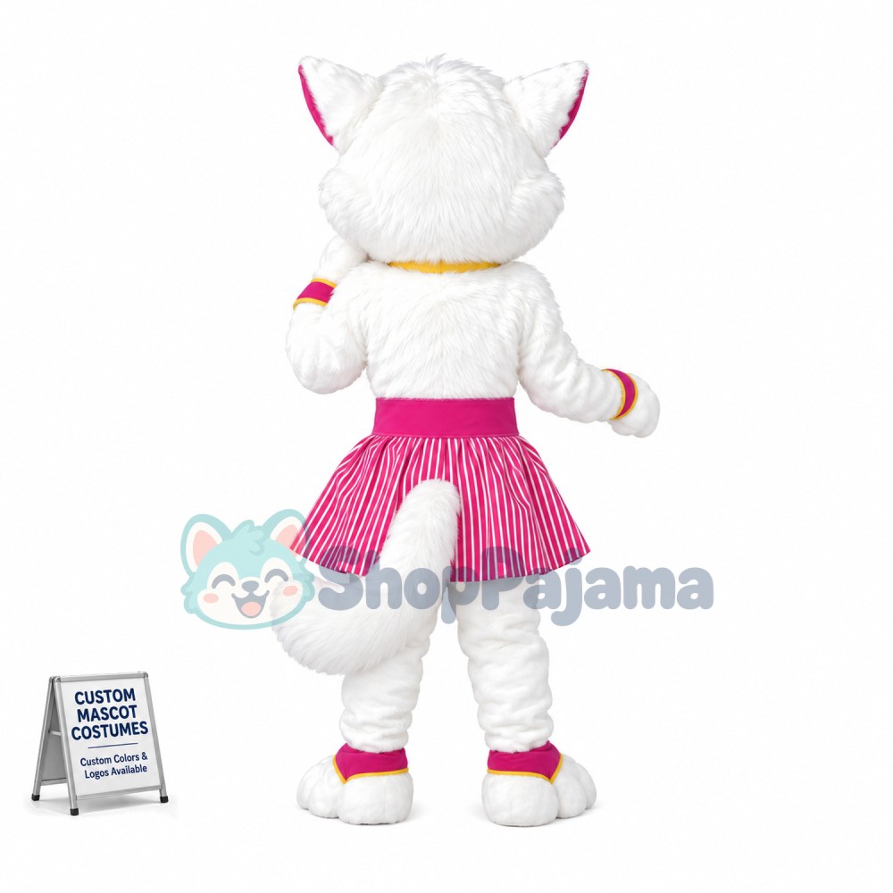 Lovely Beautiful White Cat Girl Mascot Costume 