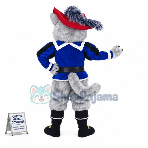 Cavalier Grey Cat Long Fur Mascot Costume 