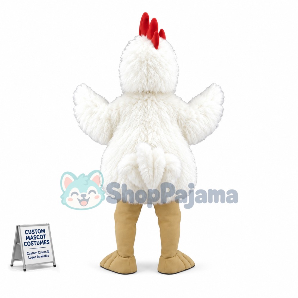 White Rooster Long Plush Mascot Costume 