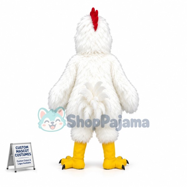 White Rooster Long Fur Mascot Costume 