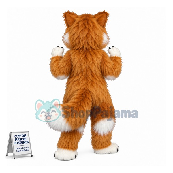 Brown & White Cat Long Fur Mascot Costume 