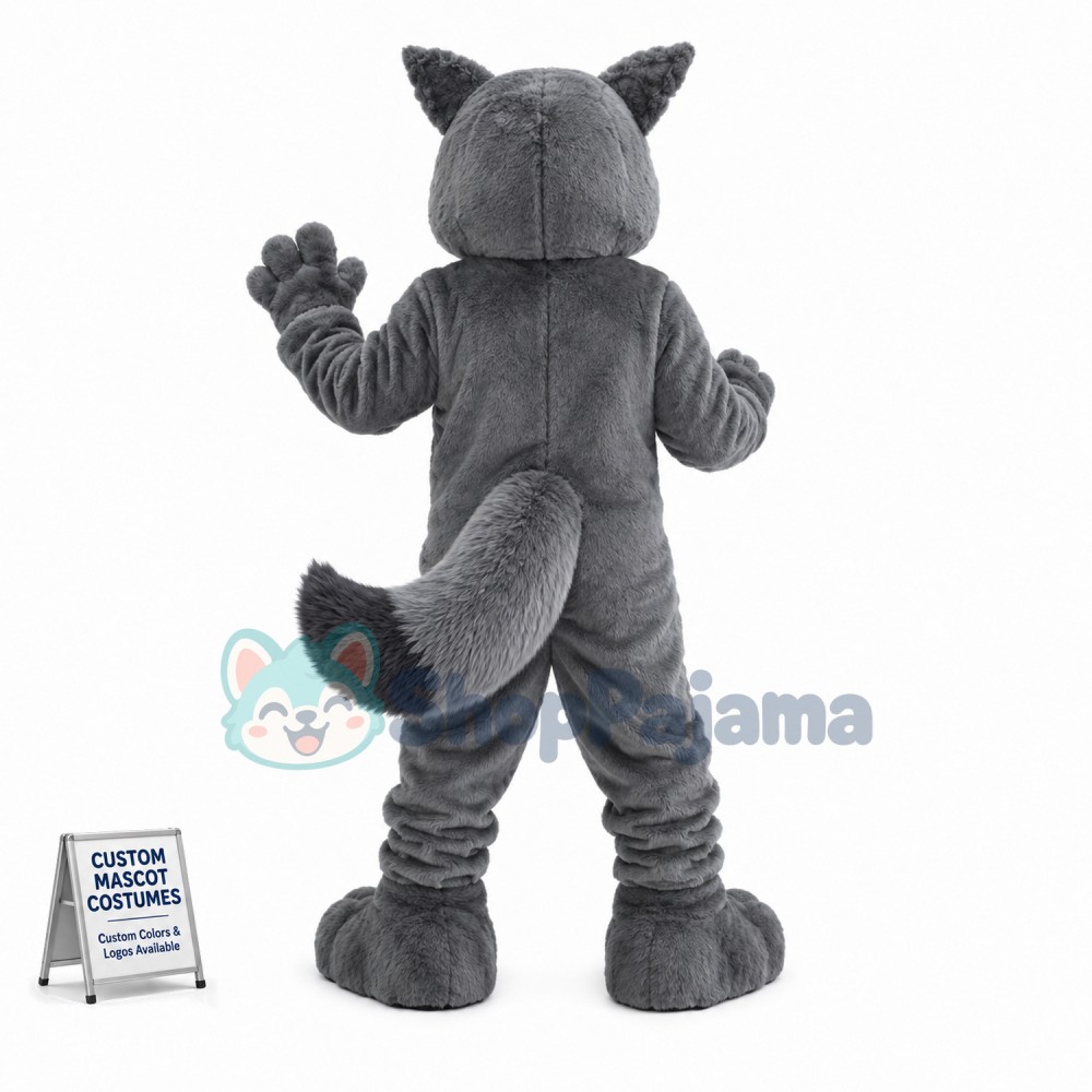 Happy Grey Adult Wolfhound School Mascot Costume 