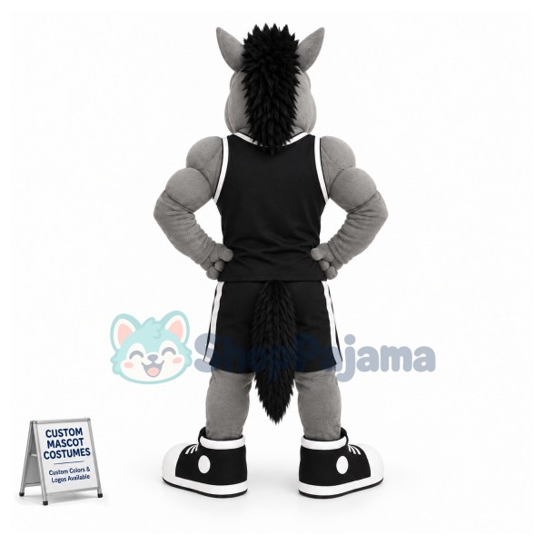 High School Sports Grey Mustang Mascot Costume 