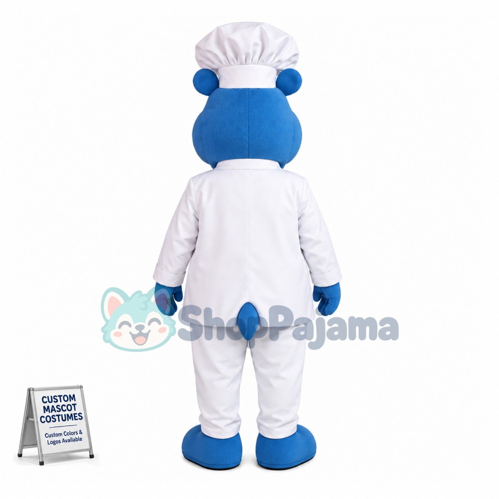 Happy Chef Blue Hippo Mascot Costume 