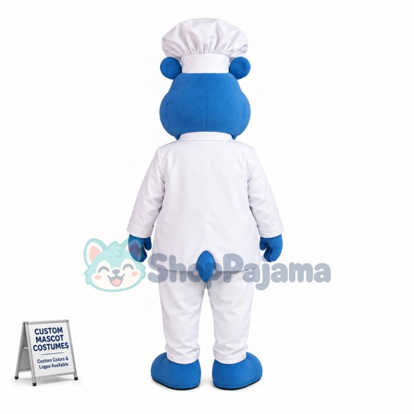 Happy Chef Blue Hippo Mascot Costume 