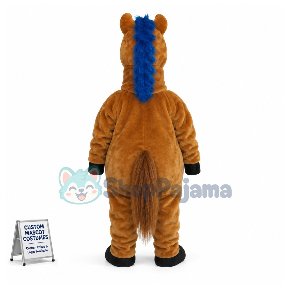 Brown Horse With Blue Mane Mascot Costume 