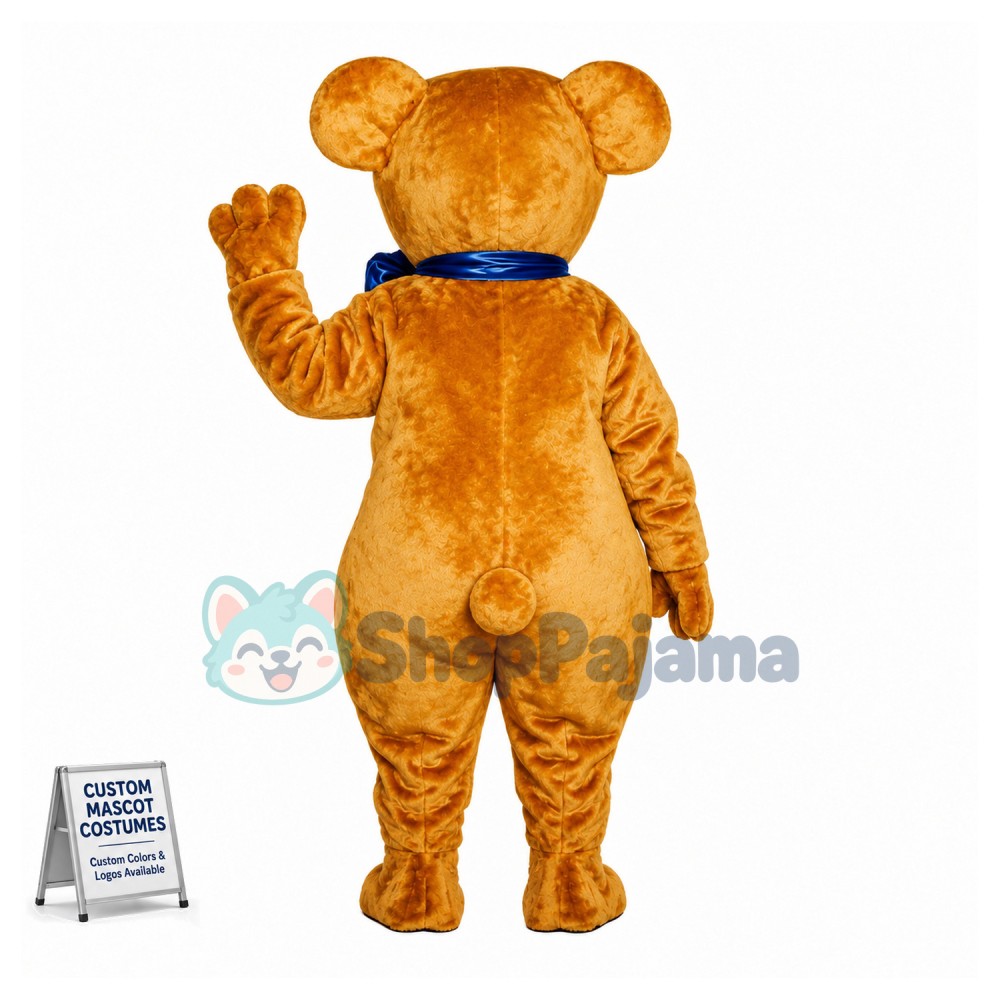 Teddy Bear With Blue Bow Mascot Costume