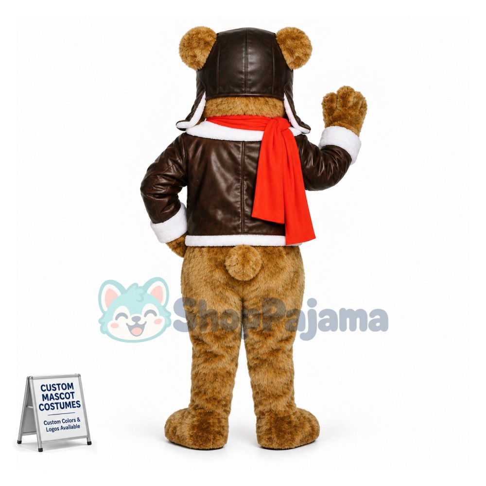 Aviator Brown Bear Mascot Costume
