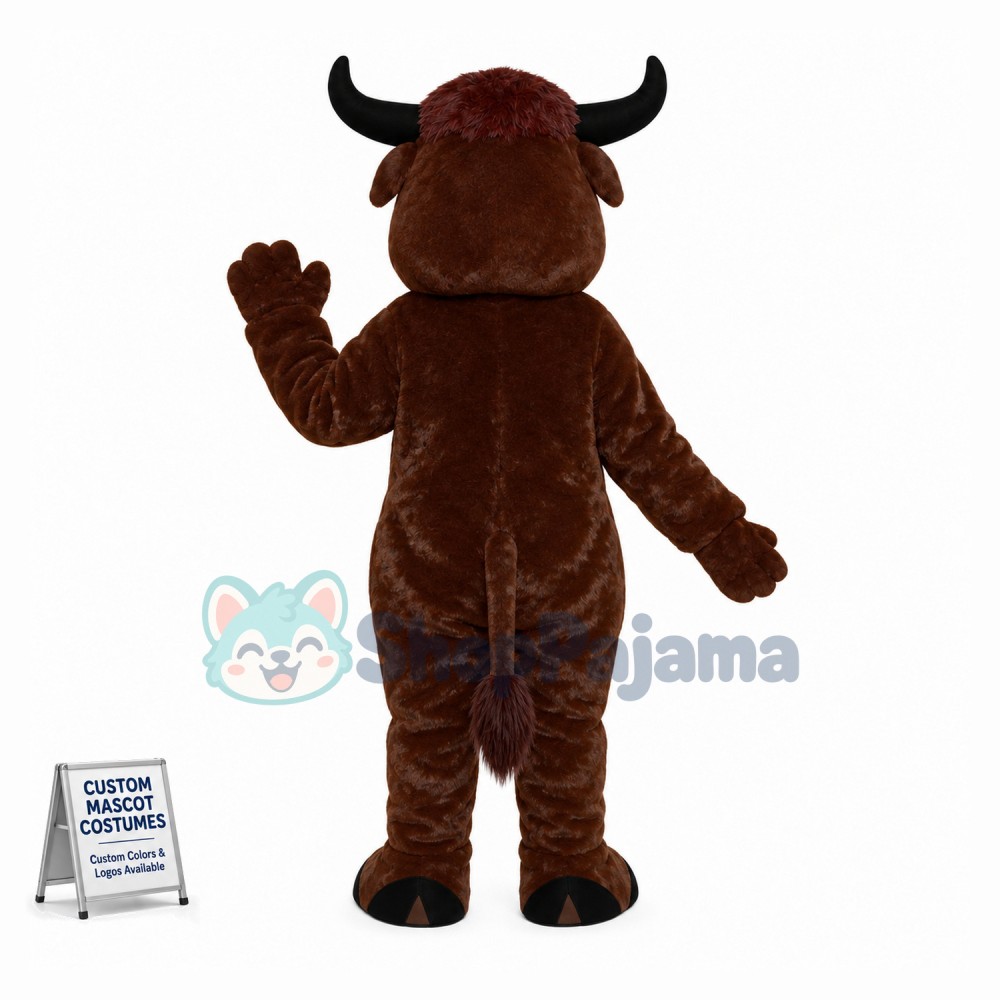 Happy Brown Bull Mascot Costume 
