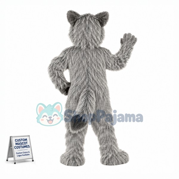 Grey Wolf Dog Long Fur Mascot Costume 