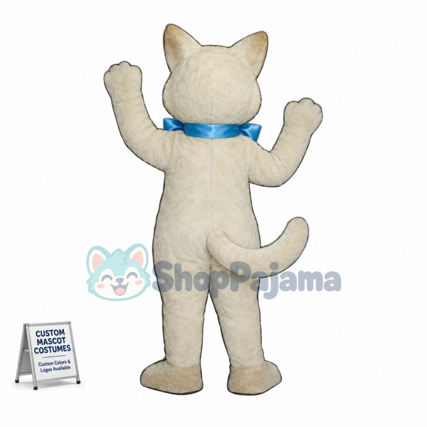 White Cat With Bow Mascot Costume 
