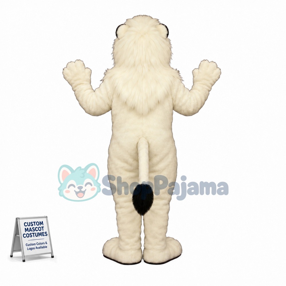Adult Plush White Lion Mascot Costume 