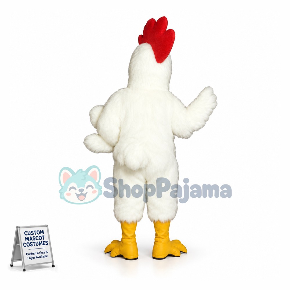 2nd Version Of White Rooster Mascot Costume 