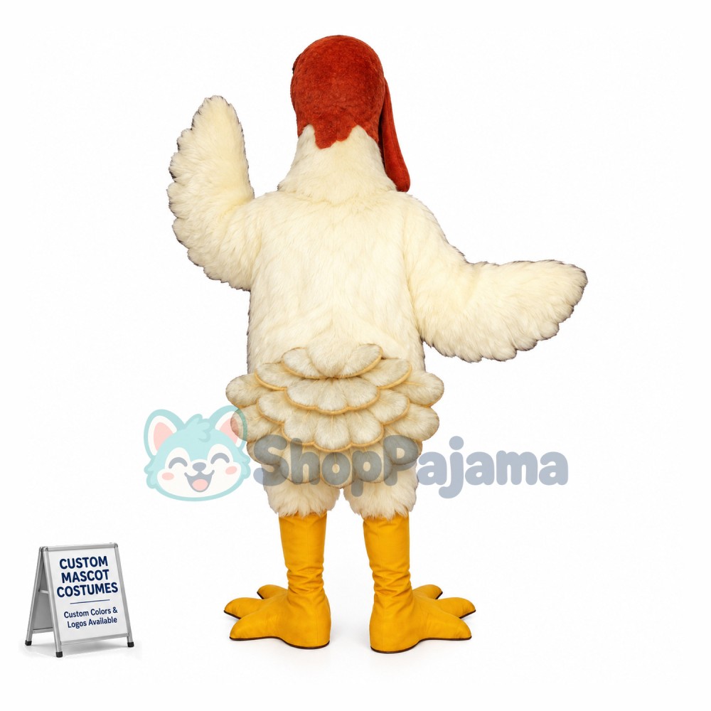 White Turkey Long Fur Mascot Costume