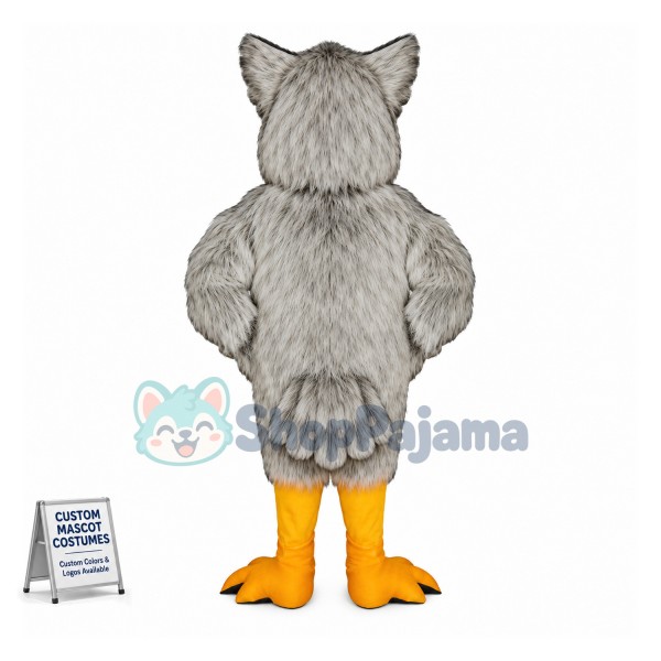 Light Grey Owl Long Fur Mascot Costume	