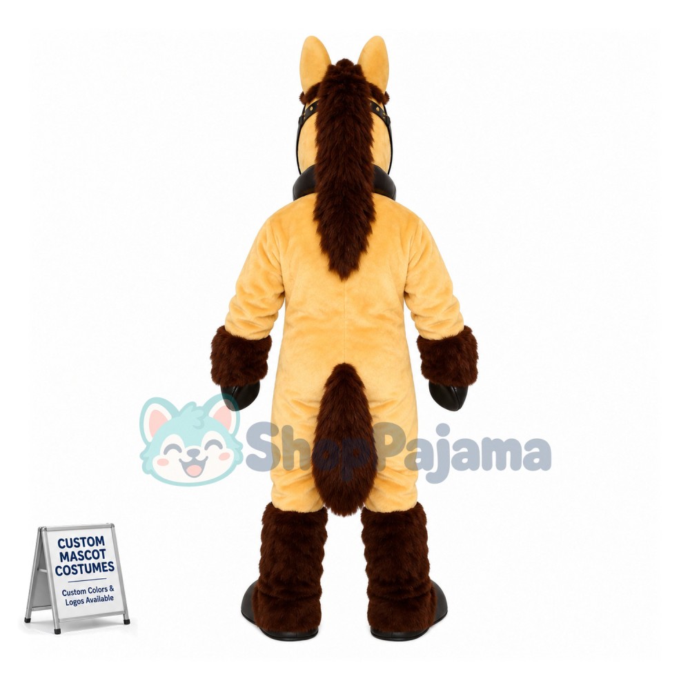 Beige Horse With Harness Mascot Costume 