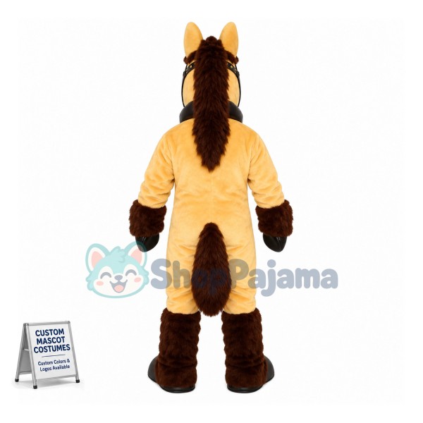 Beige Horse With Harness Mascot Costume 