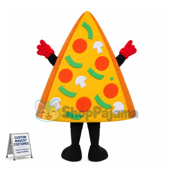 Deluxe Cartoon Triangle Pizza Slice With Fresh Vegetables Mascot Costume 