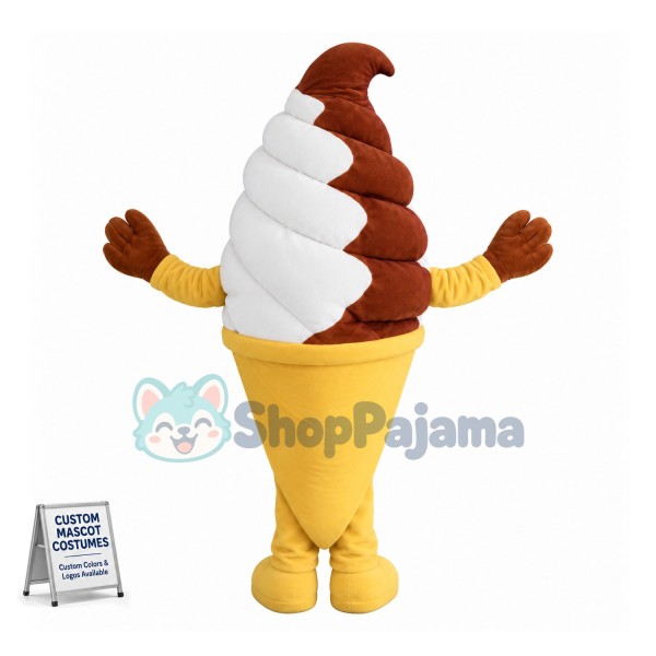 Deluxe Chocolate & Vanilla Swirl Ice Cream Cone Mascot Costume 