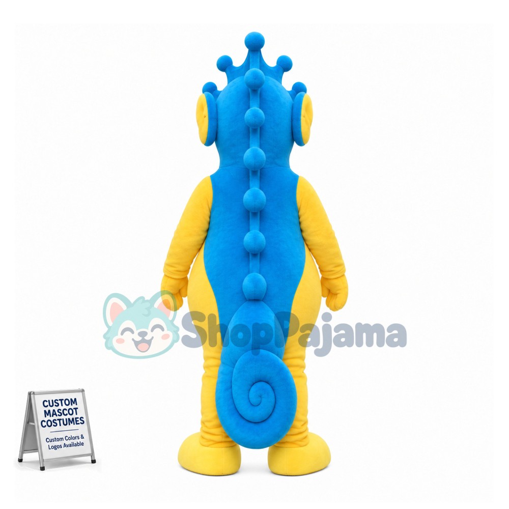 Huge Cartoon Blue & Yellow Seahorse Mascot Costume For Adult	