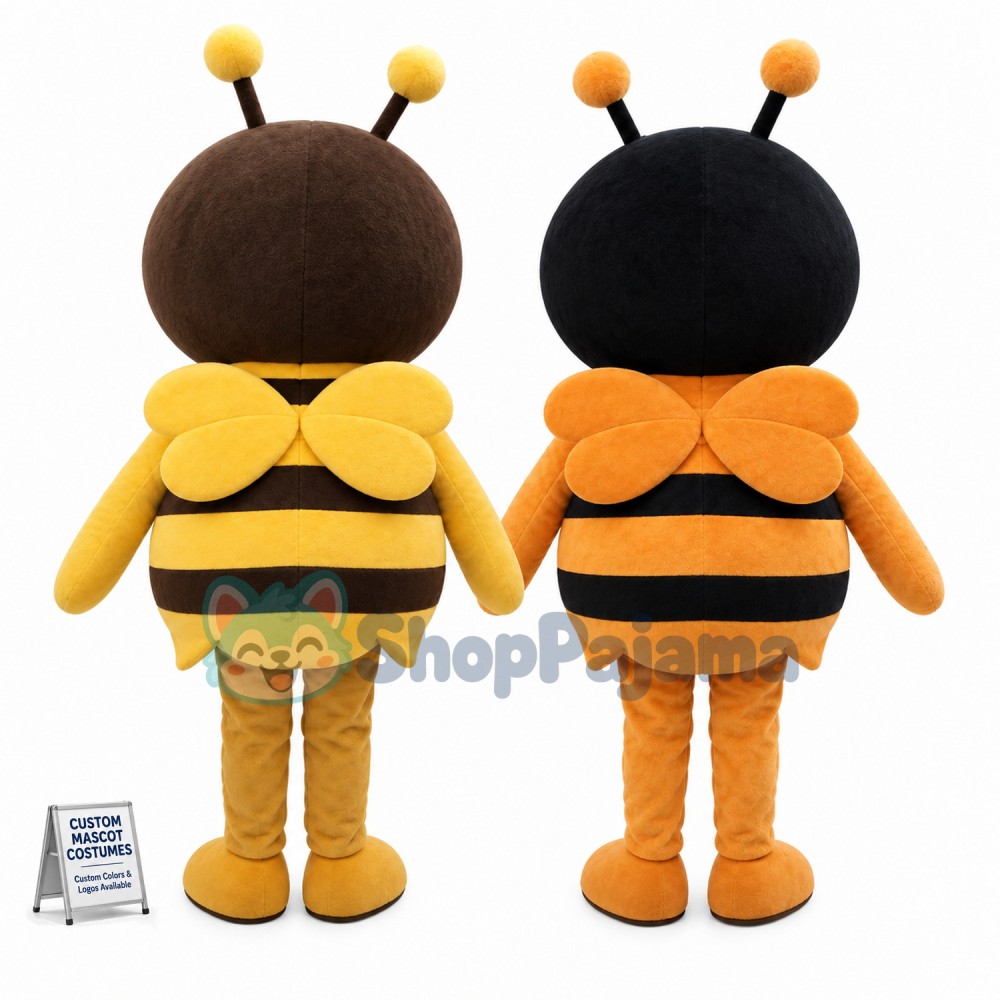 Adult Size Cartoon Yellow Honeybee & Orange Honeybee Mascot Costume	
