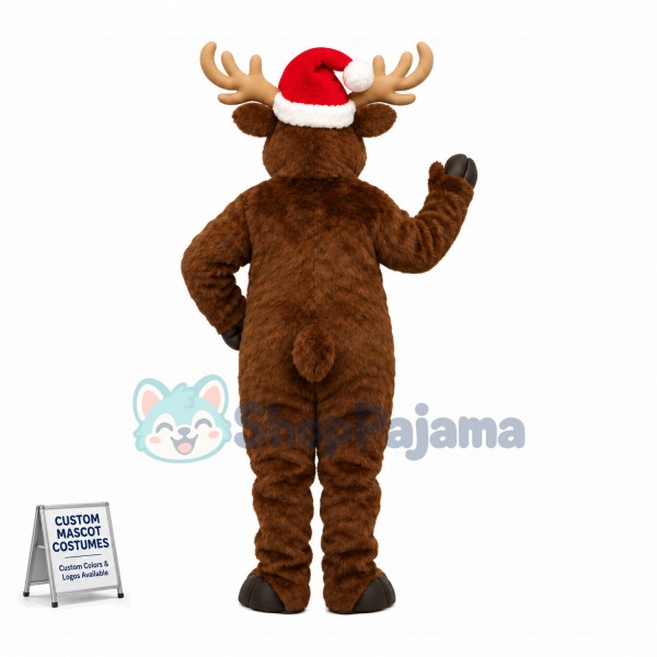Santa's Red-Nosed Christmas Reindeer Mascot Costume Adult Plush Costume 