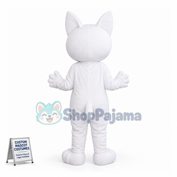 Innocent Frowning White Cat Mascot Costume 