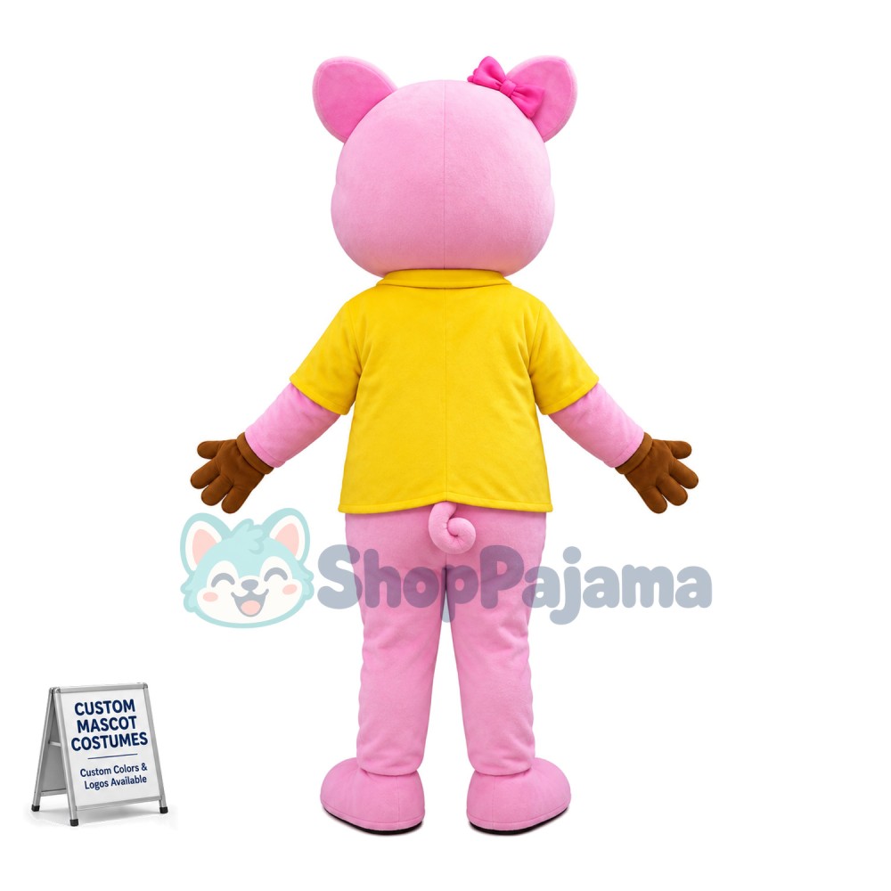 Cute Pink Pig Girl With Hamburger Mascot Costume 