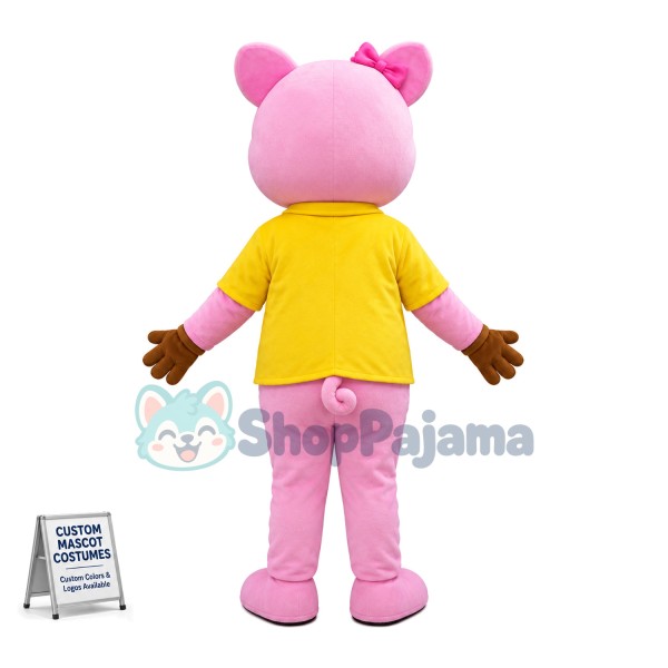 Cute Pink Pig Girl With Hamburger Mascot Costume 