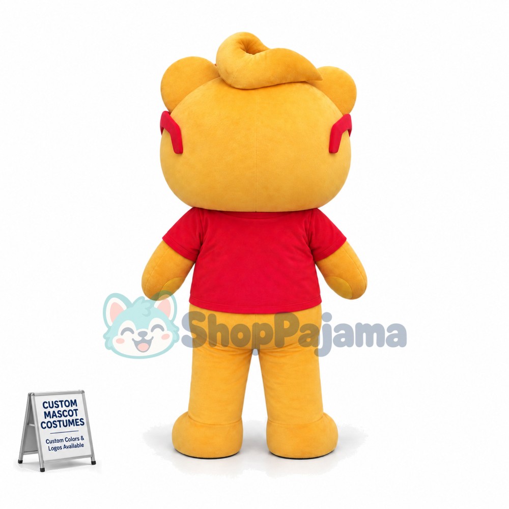 Winking Teddy Bear Boy With Red Eye Frame Mascot Costume 