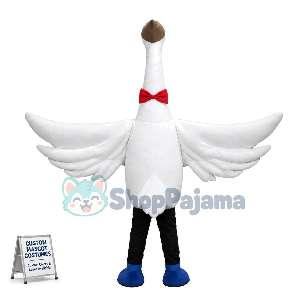 Huge White Stork With Red Bow Tie Mascot Costume For Adult