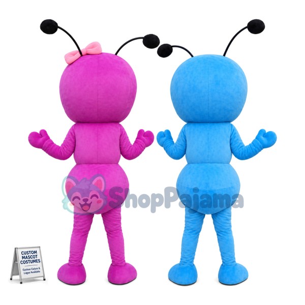 Adult Cartoon Blue Ant & Pink Ant With Bow Hair Accessories Mascot Costume 