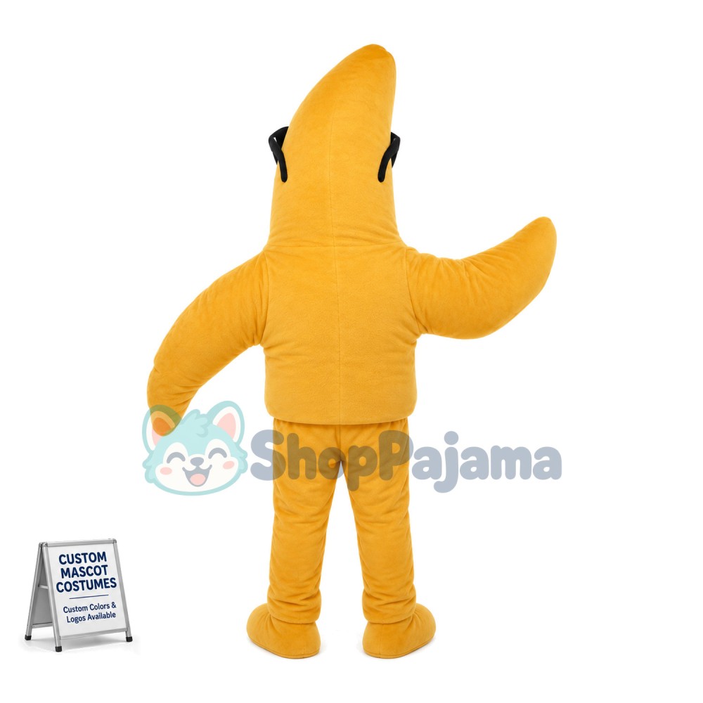 Running Cartoon Yellow Starfish With Sunglasses Mascot Costume Adult Size