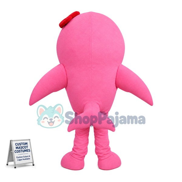 Lovely Cartoon Pink Dolphin With Red Flower Headdress Mascot Costume 