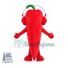 Crazy Cartoon Red Chili Pepper With Red Headphones Mascot Costume For Adult
