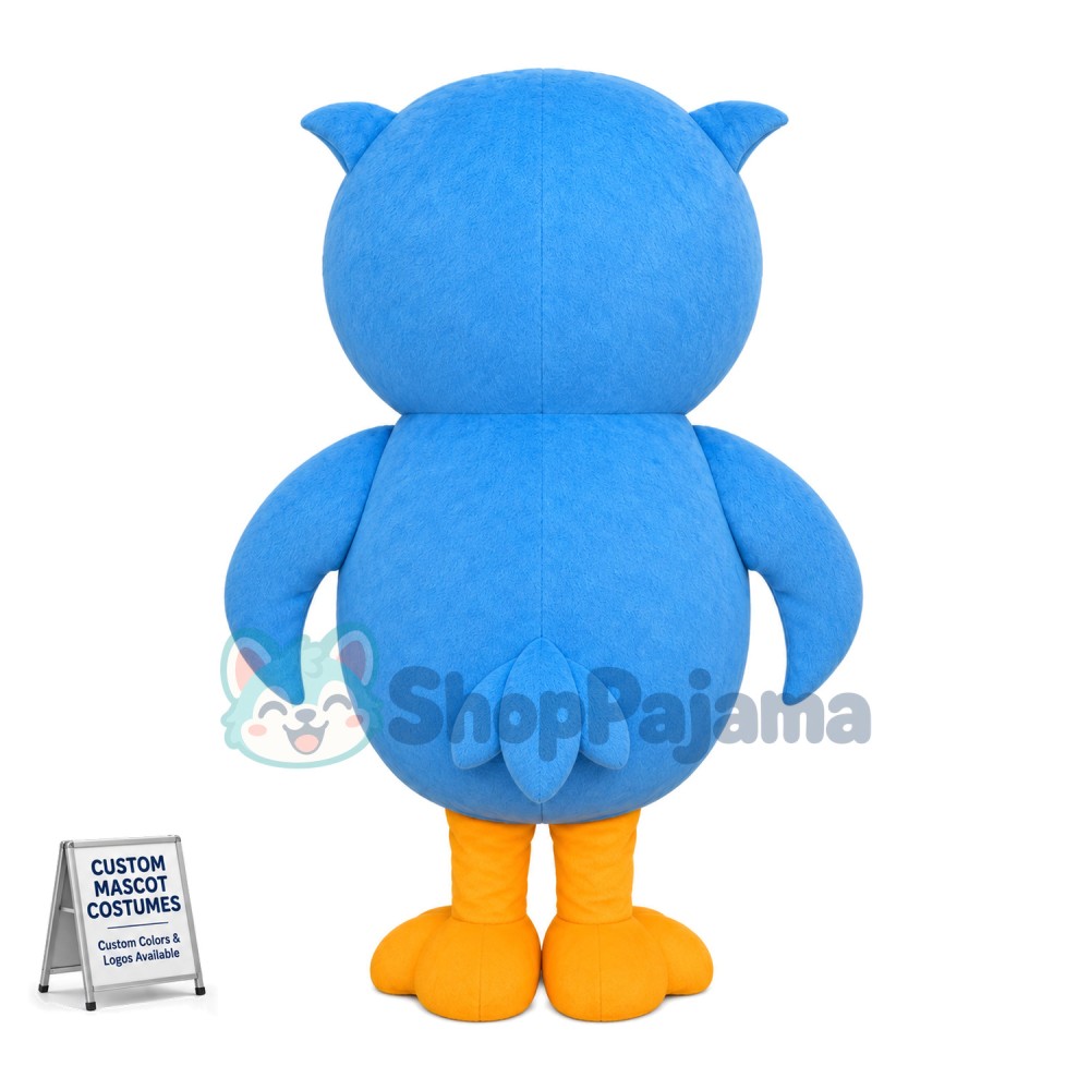 Fluffy Cartoon Blue Owl Mascot Costume	