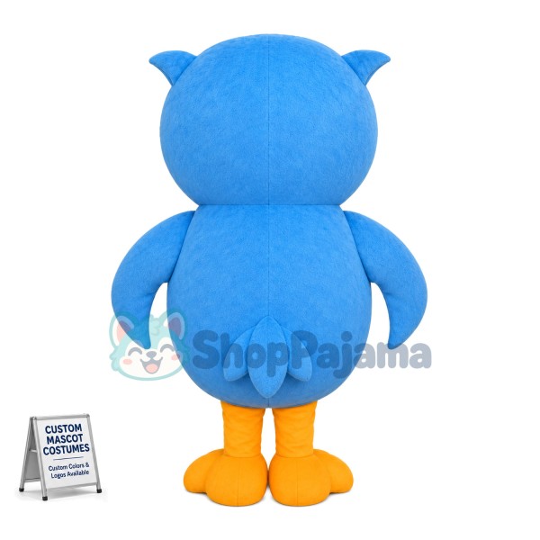 Fluffy Cartoon Blue Owl Mascot Costume	