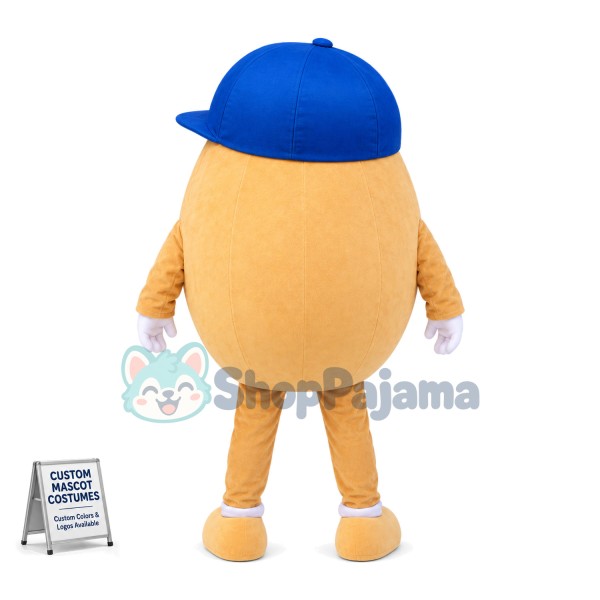 Cartoon Potato In Blue Peaked Cap Mascot Costume	
