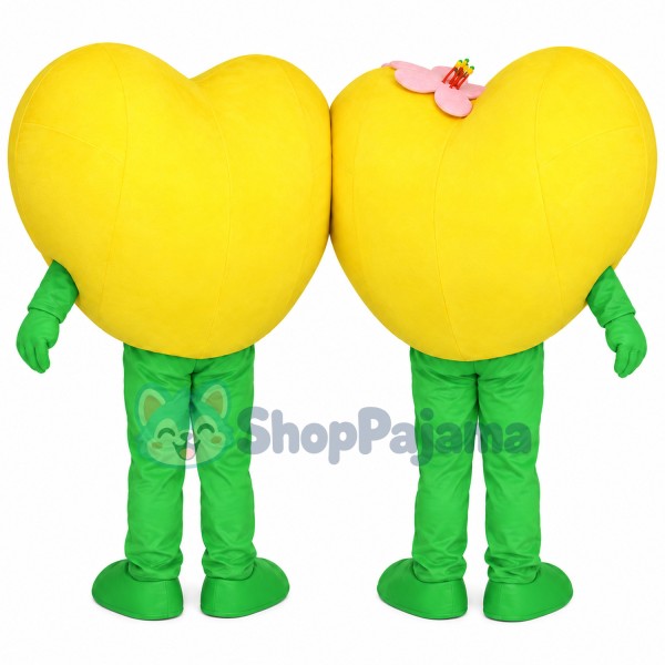 Couple Yellow Love Heart Cartoon Mascot Costume 