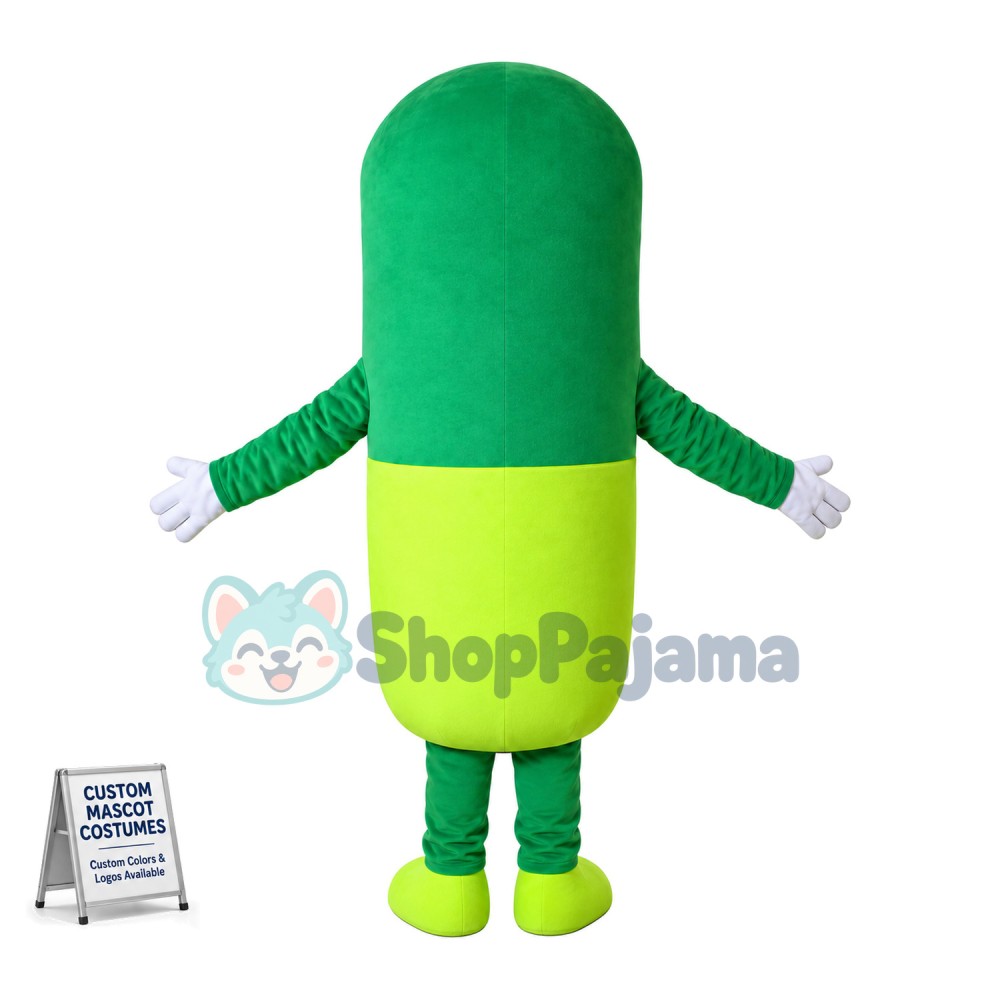 Deluxe Green Pill Capsule Mascot Cartoon Costume 