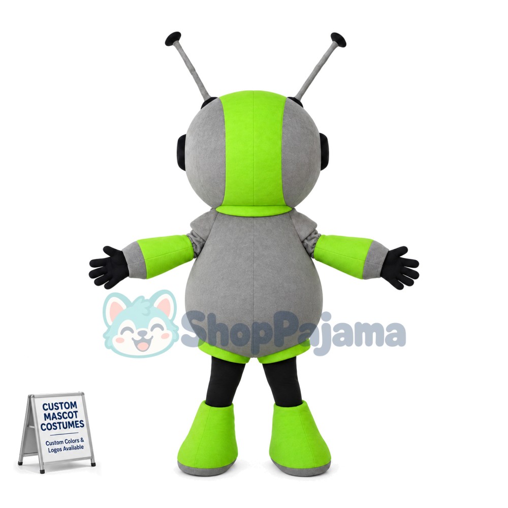 Green Robot Cartoon With Antennas Mascot Costume 