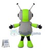 Green Robot Cartoon With Antennas Mascot Costume 