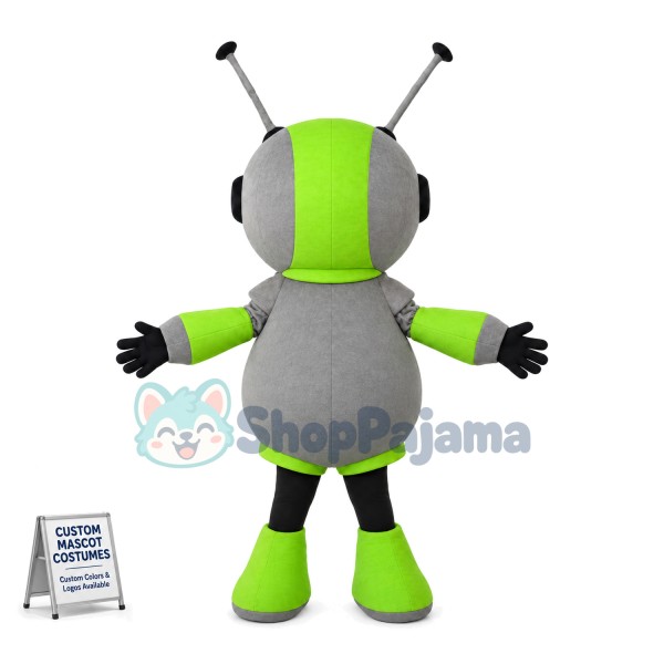 Green Robot Cartoon With Antennas Mascot Costume 