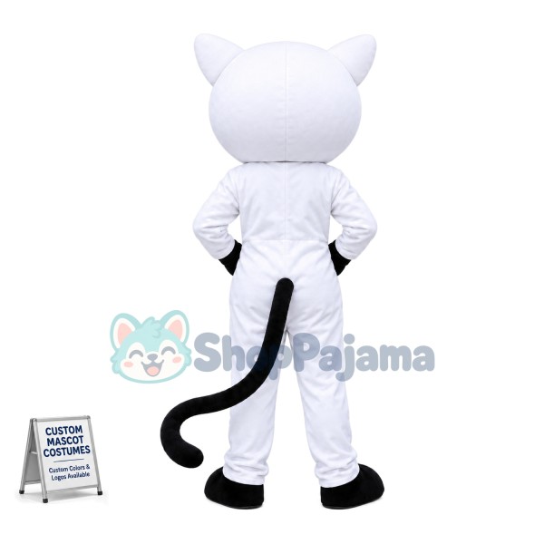 Happy Cartoon Odd-eyed White Cat Mascot Costume 